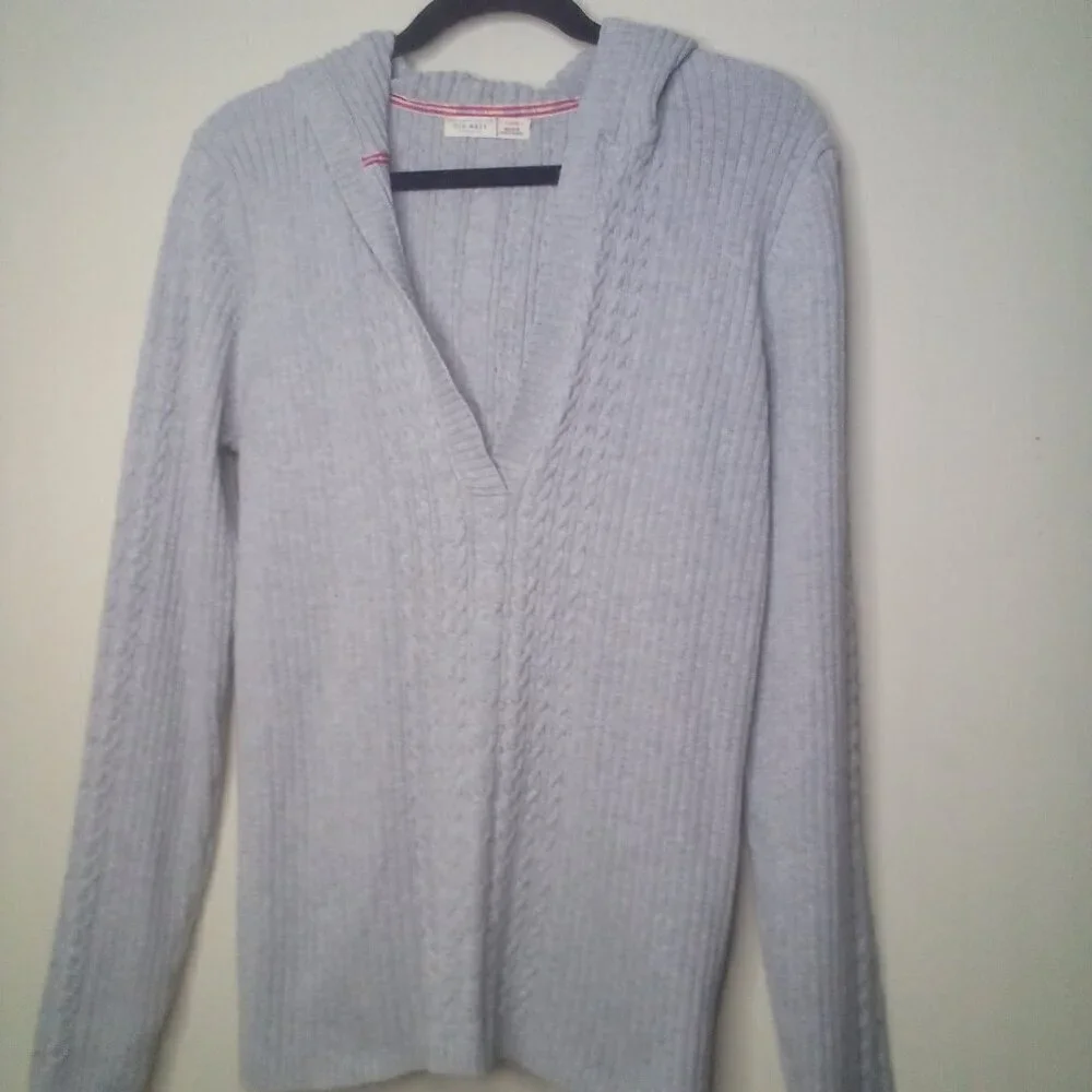 Old Navy Sweater Pullover XL Women Hood V-Neck Textured Gray